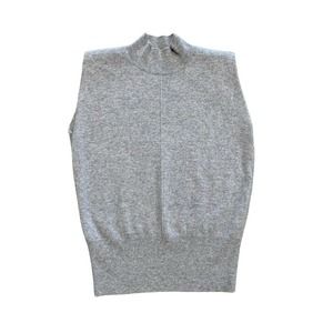 Cashmere Mock Neck Sleeveless Shoulder Pads Heathered Gray Medium Knit Sweater